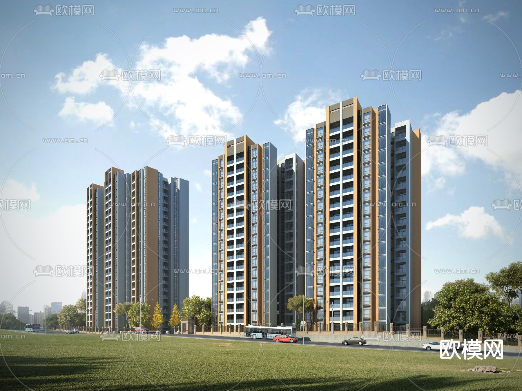 现代高层住宅楼外观3d模型下载