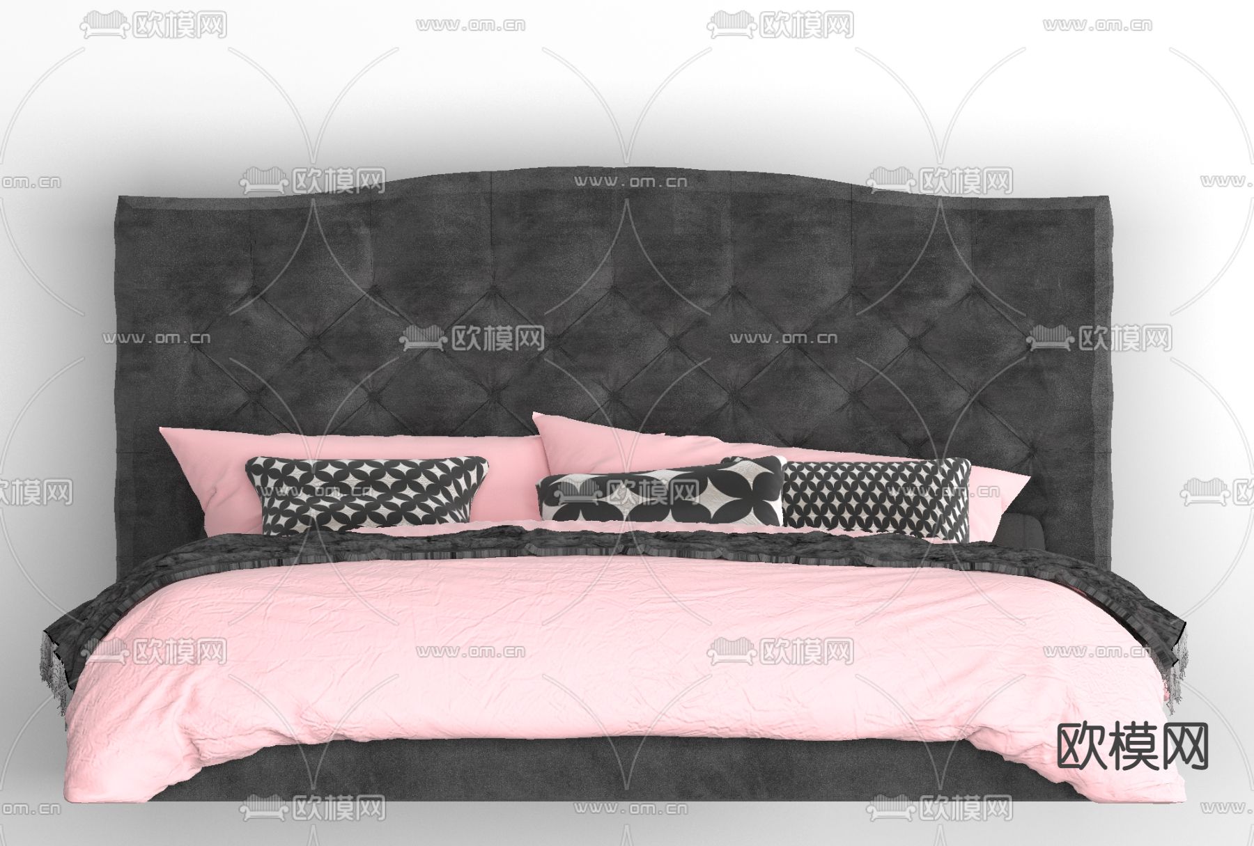 简欧布艺双人床免费3d模型下载