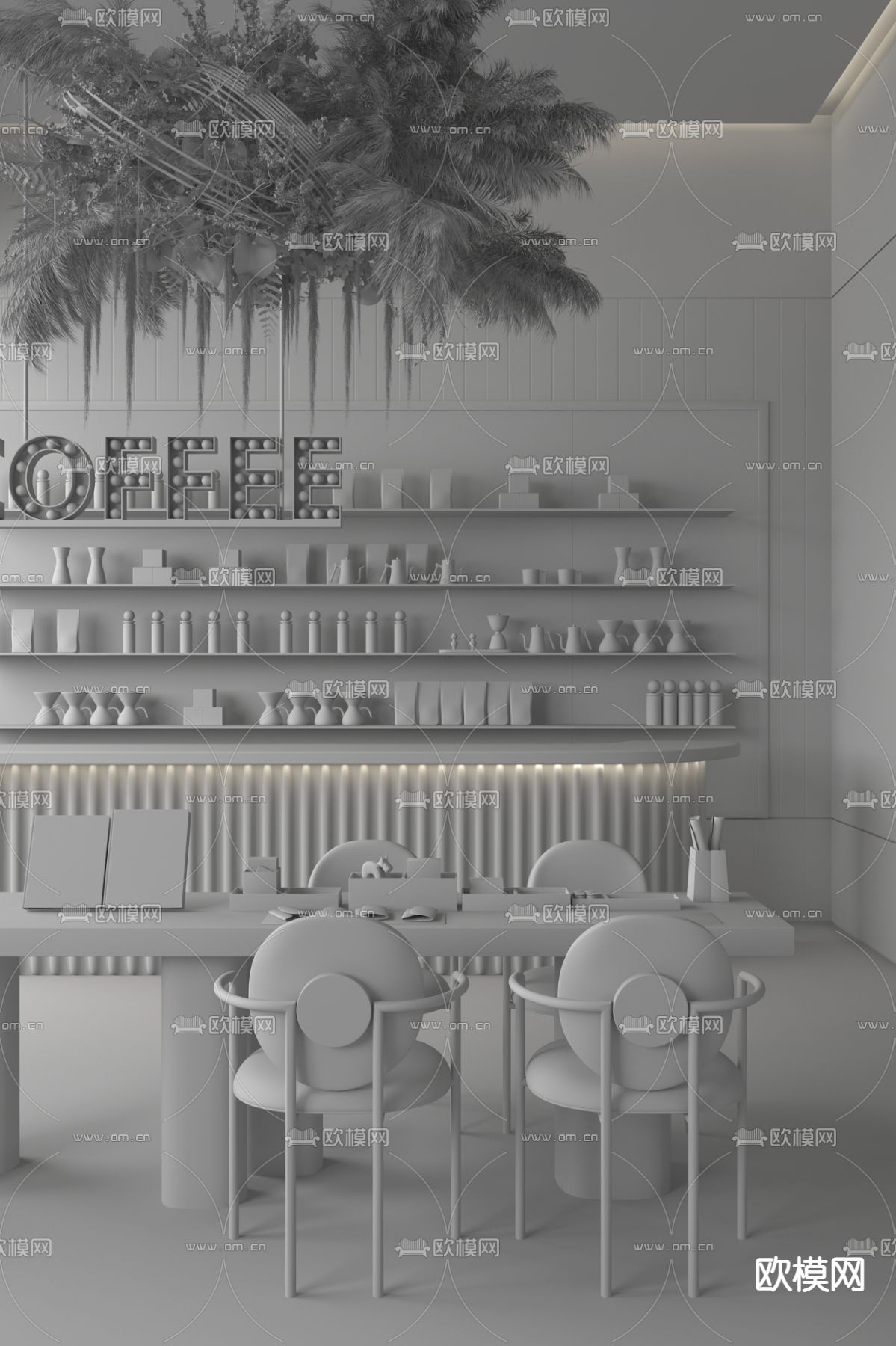 飞视设计 现代咖啡厅3d模型下载（渲染图2）