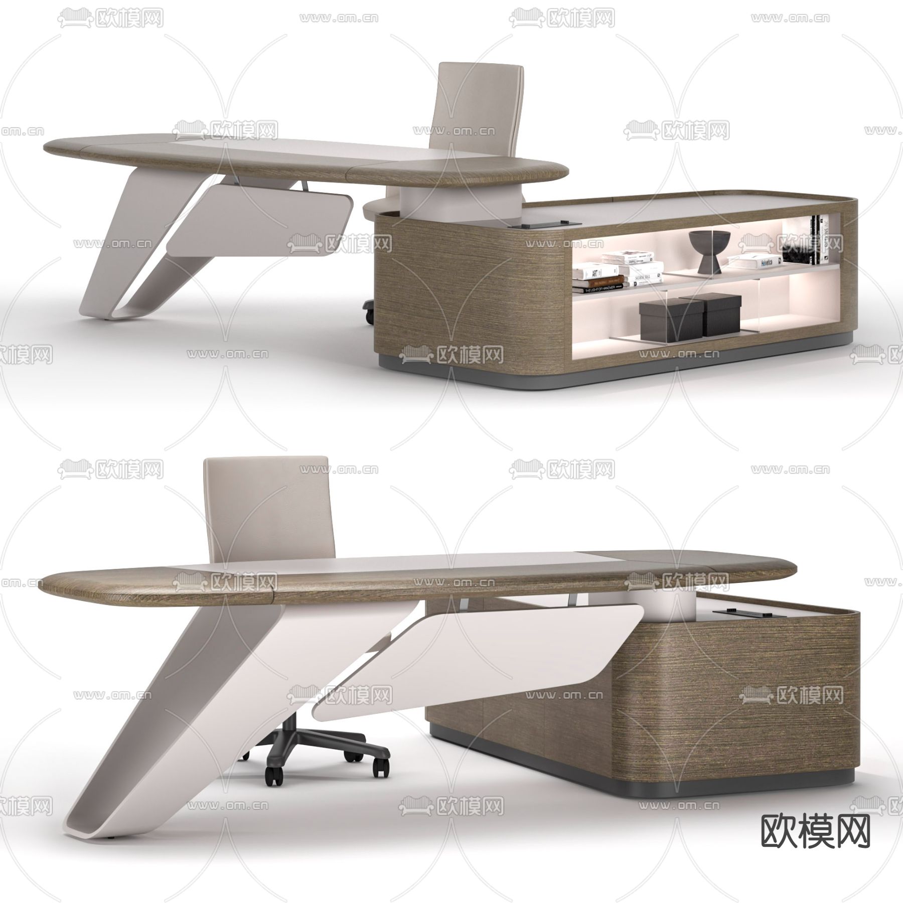 现代实木班台桌椅3d模型