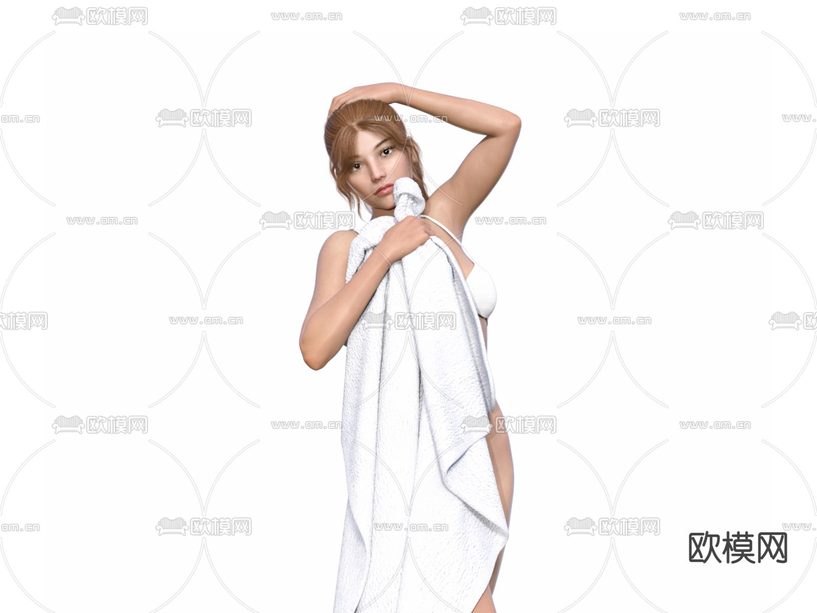 现代浴巾女人3d模型下载（渲染图2）