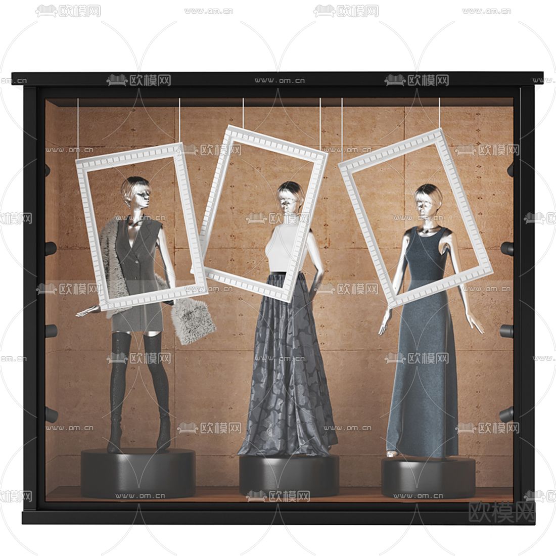 现代服装店展示橱窗3d模型