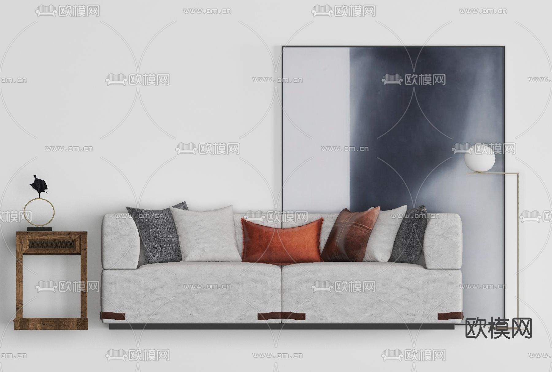 现代布艺双人沙发免费3d模型下载