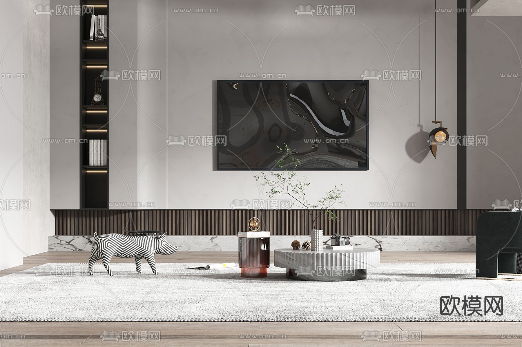 现代别墅客餐厅3d模型下载（渲染图3）