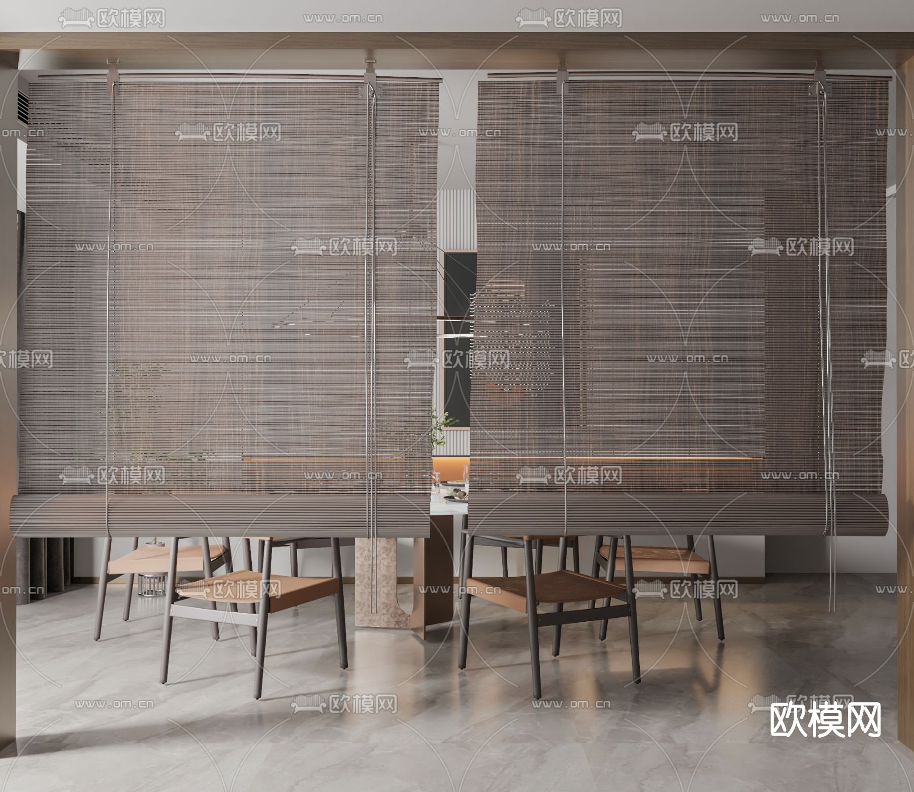 新中式竹帘卷帘3d模型下载