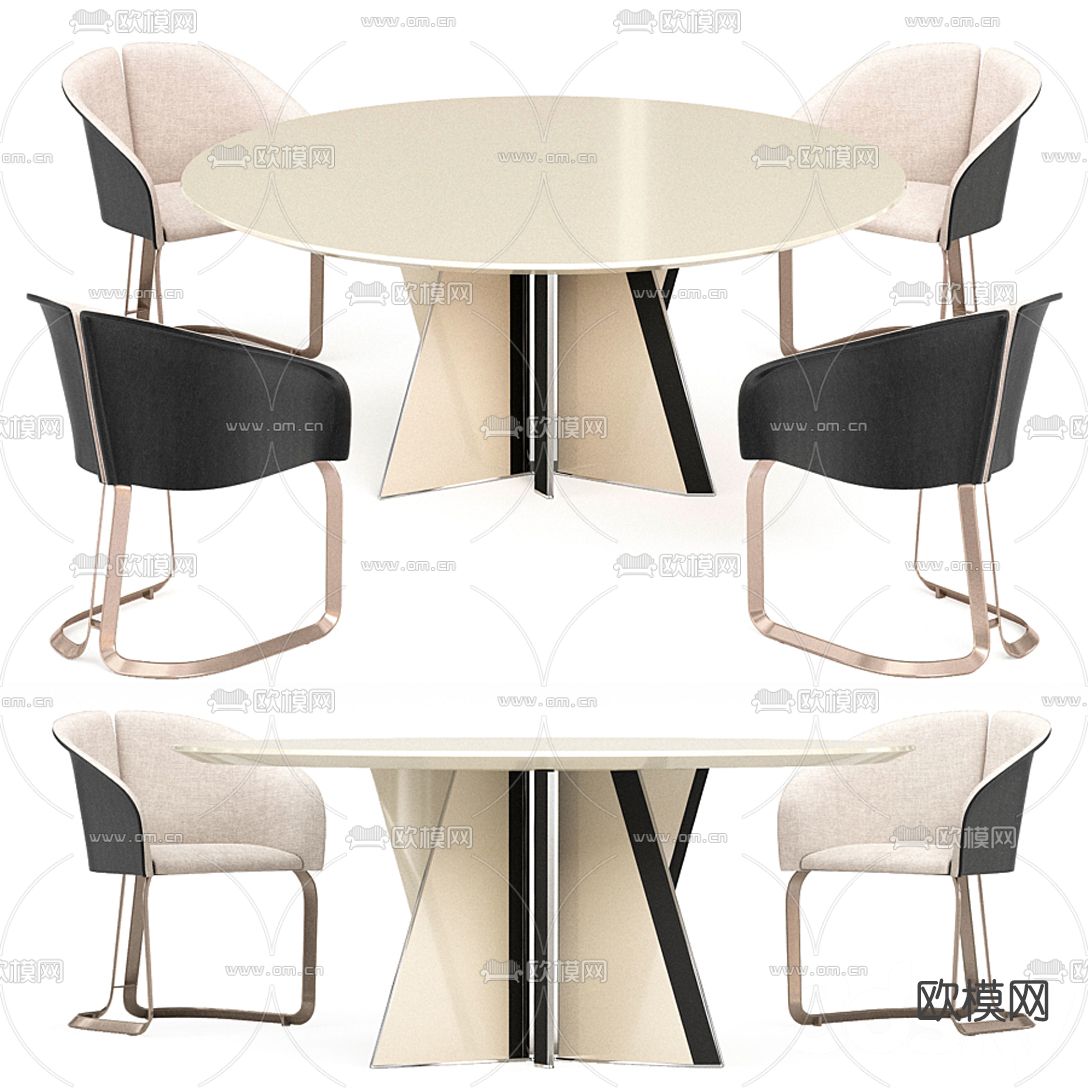 现代圆形餐桌椅3d模型下载（渲染图1）