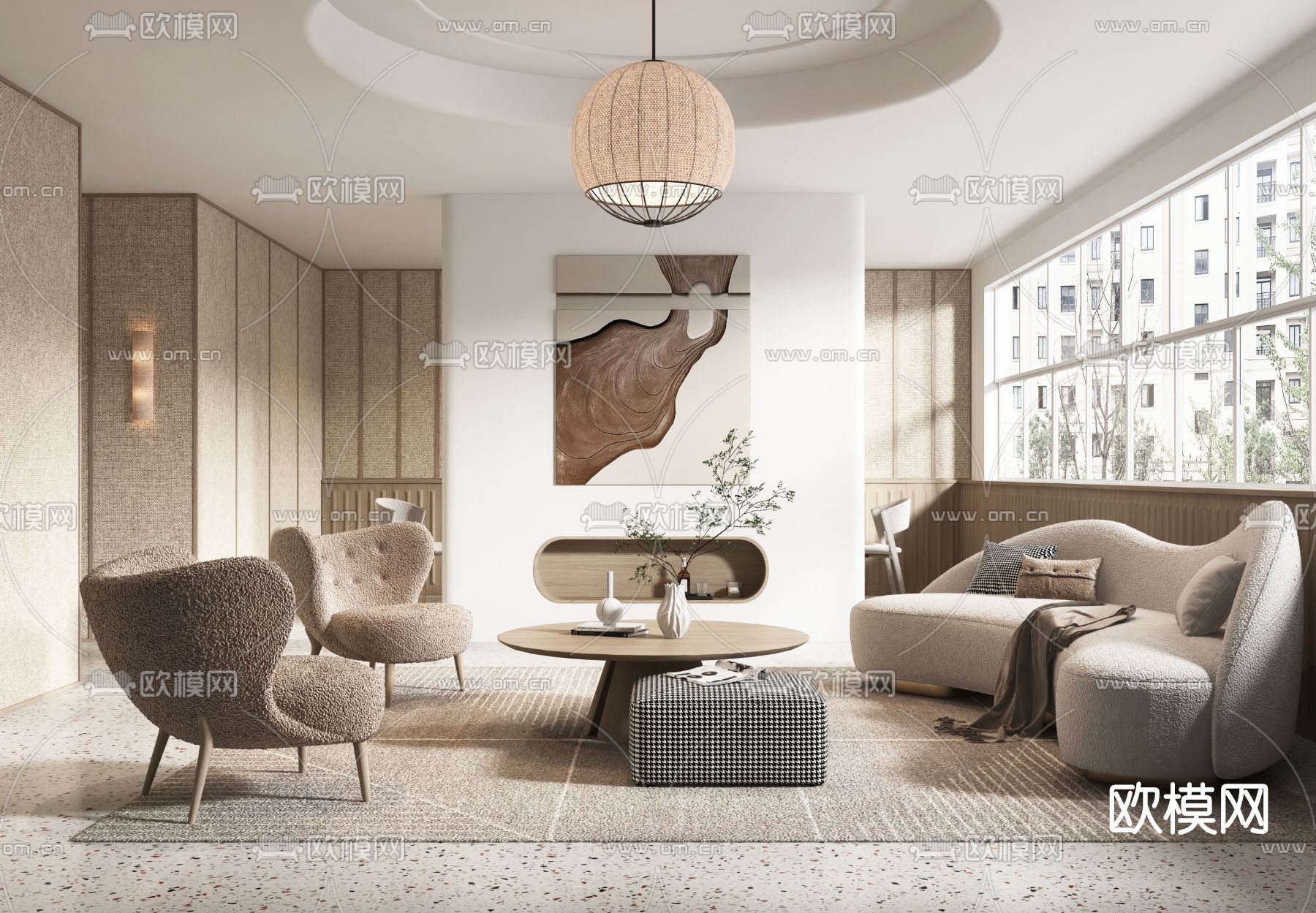 侘寂风布艺沙发组合3d模型下载