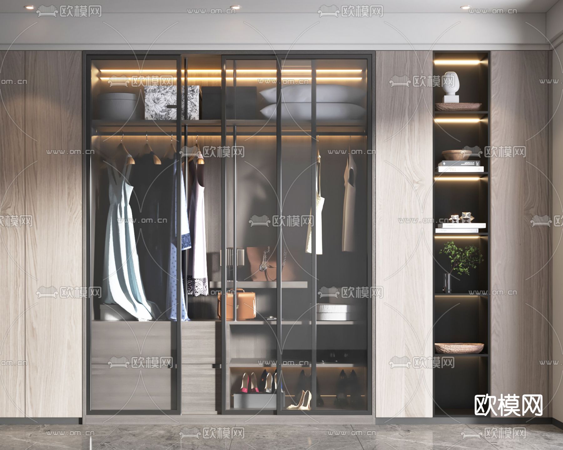 现代轻奢衣柜3d模型下载
