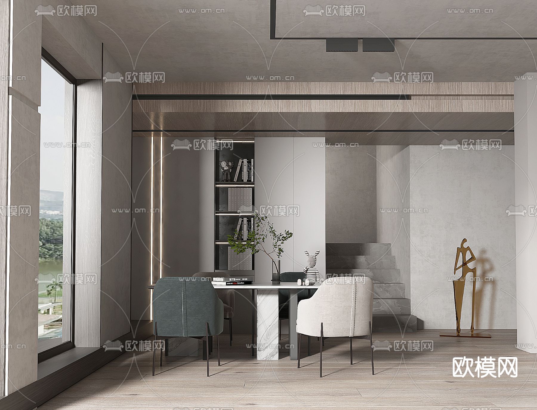 现代别墅客餐厅3d模型下载（渲染图2）