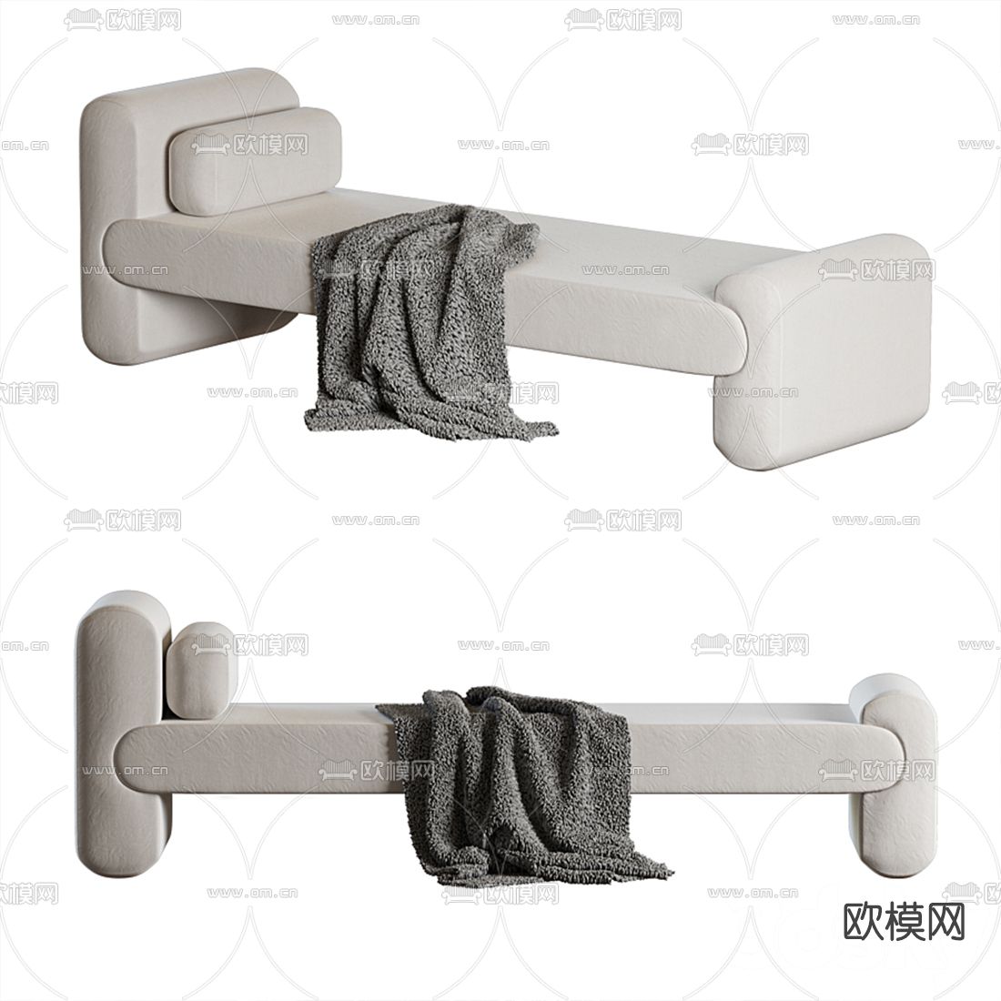 现代布艺脚踏床尾凳3d模型下载（渲染图2）