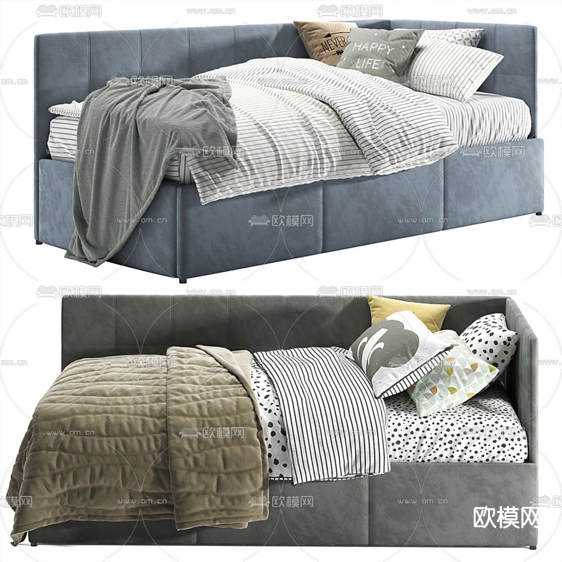 现代布艺沙发床3d模型下载（渲染图1）