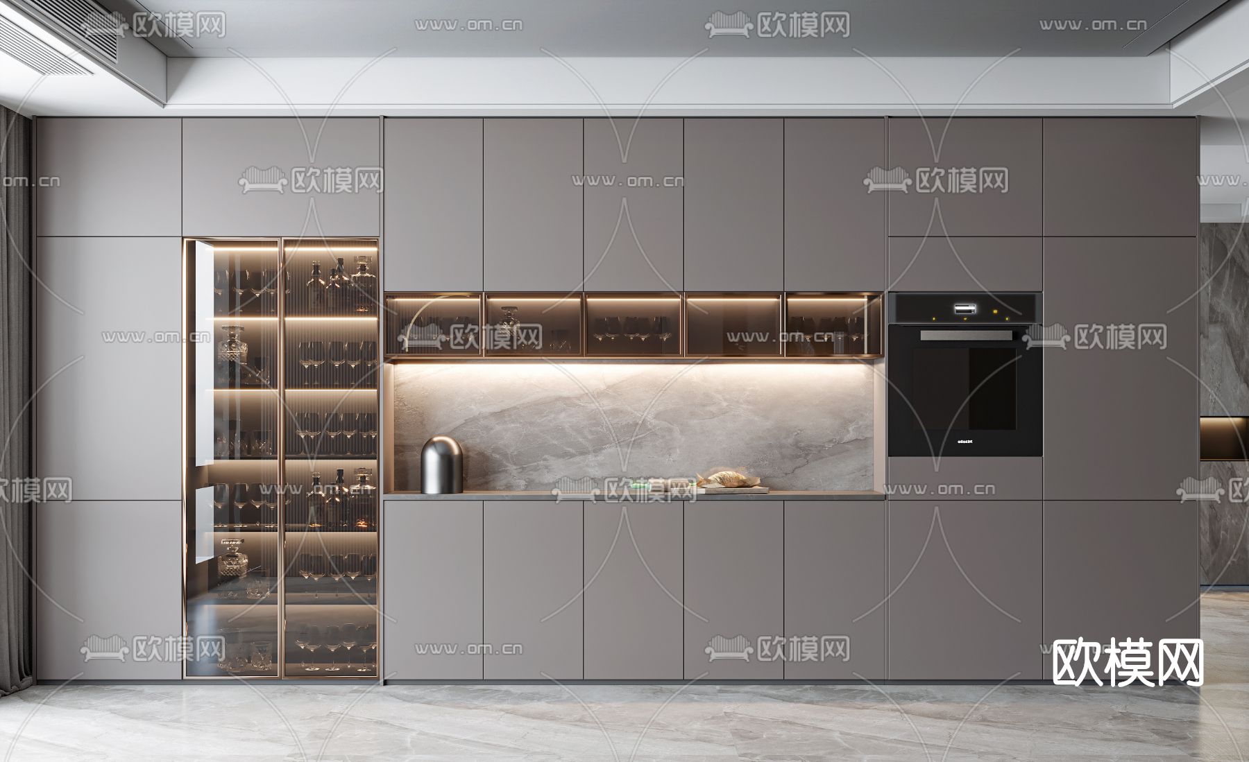 现代一体式酒柜橱柜3d模型下载