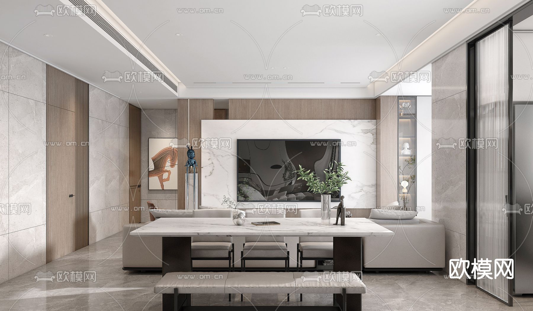 现代客厅餐厅3d模型