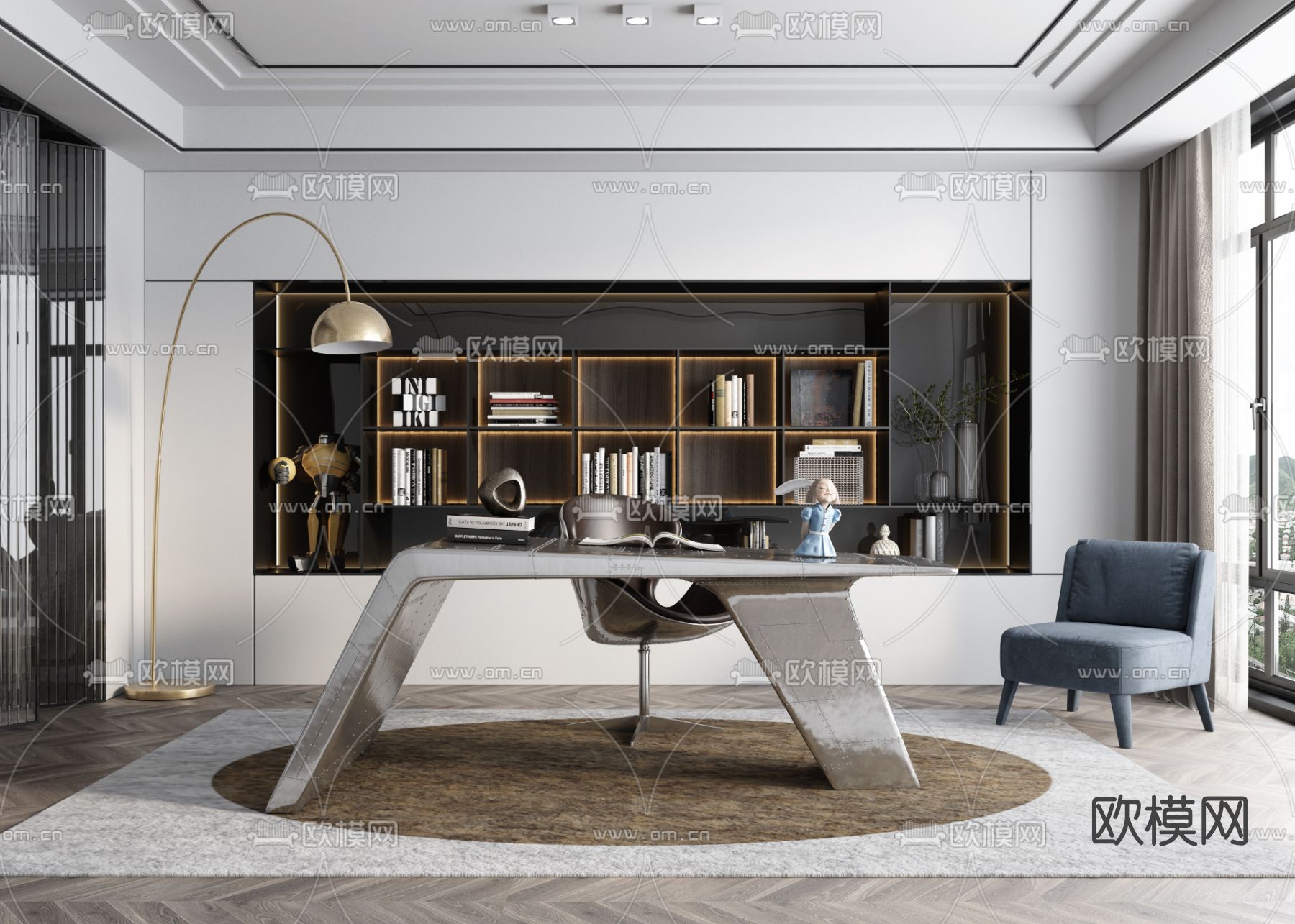 现代书房3d模型下载