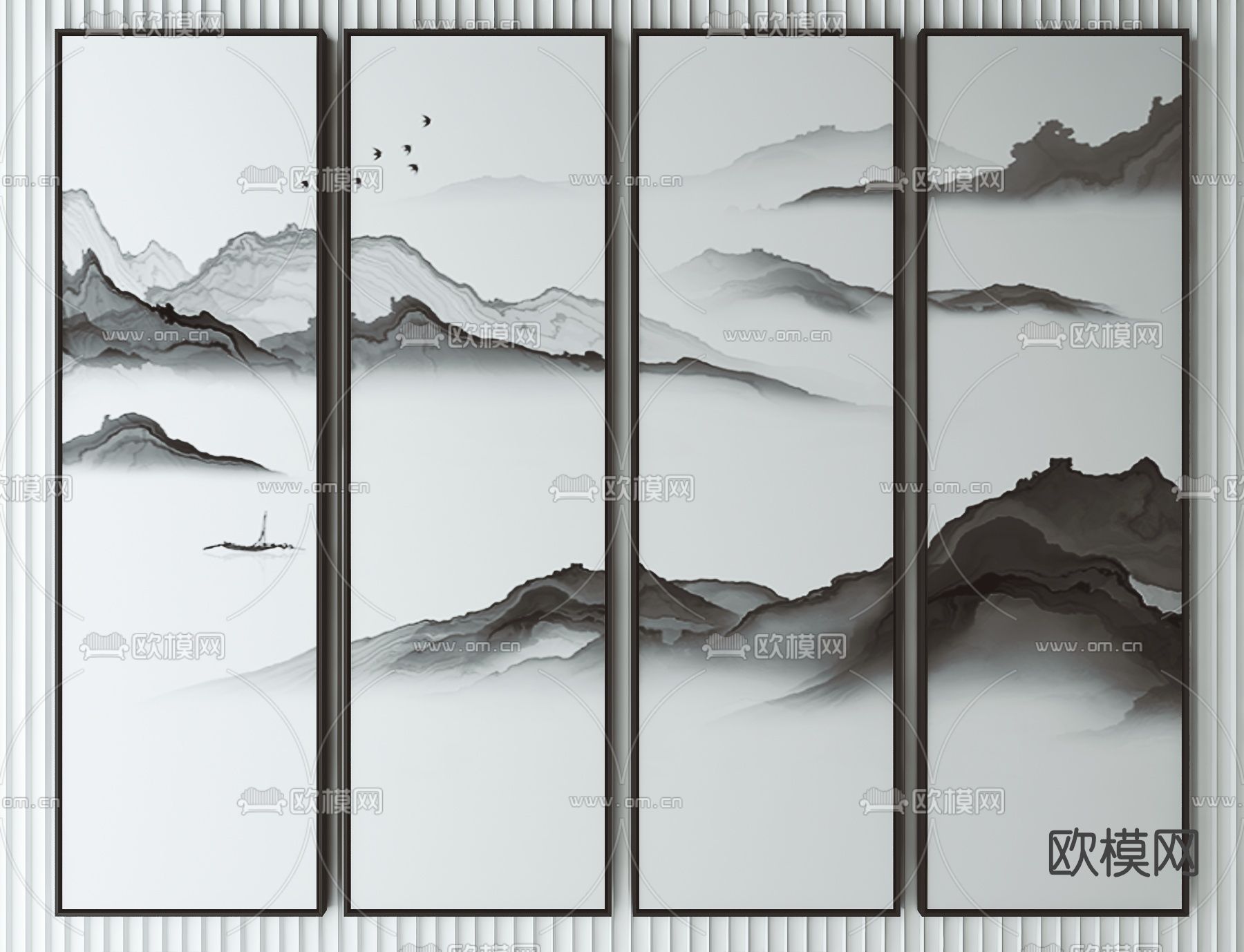 新中式山水装饰画3d模型