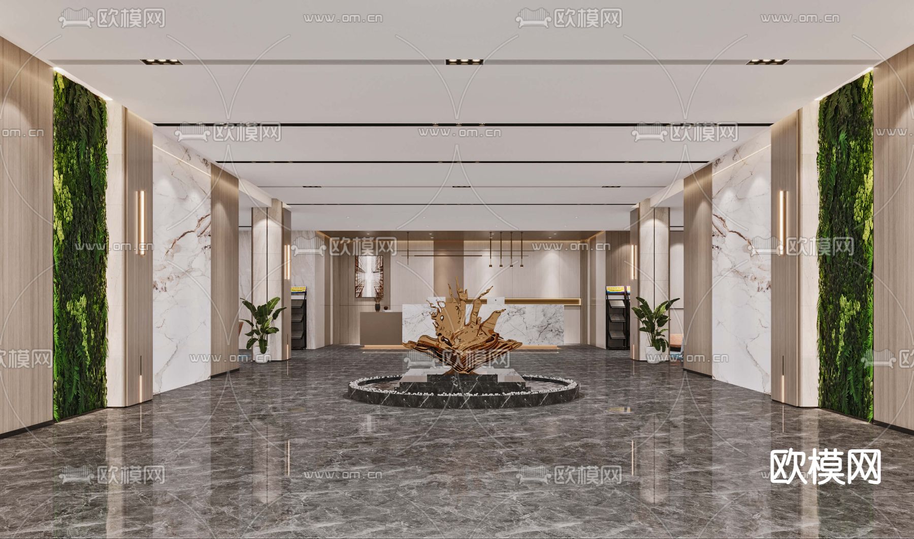 现代写字楼大堂3d模型下载（渲染图1）