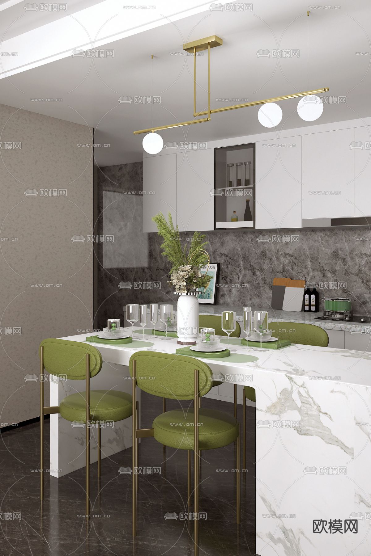 几朵设计 现代餐厅3d模型下载（渲染图1）