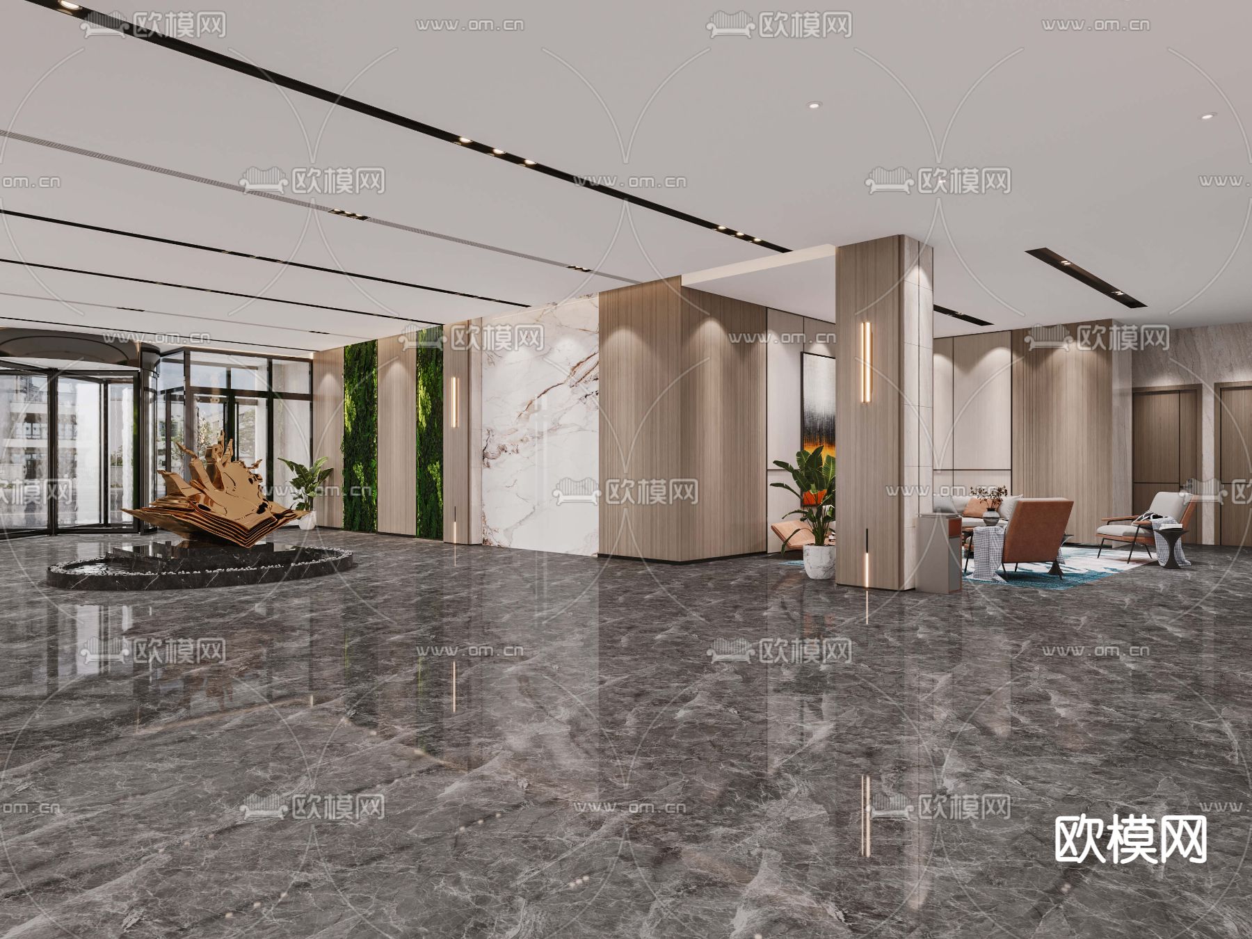 现代写字楼大堂3d模型下载（渲染图2）