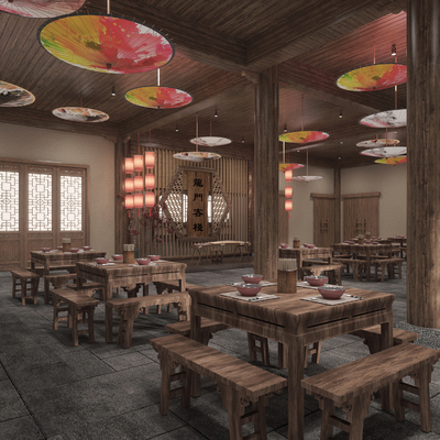 龙门客栈主题餐厅3d模型