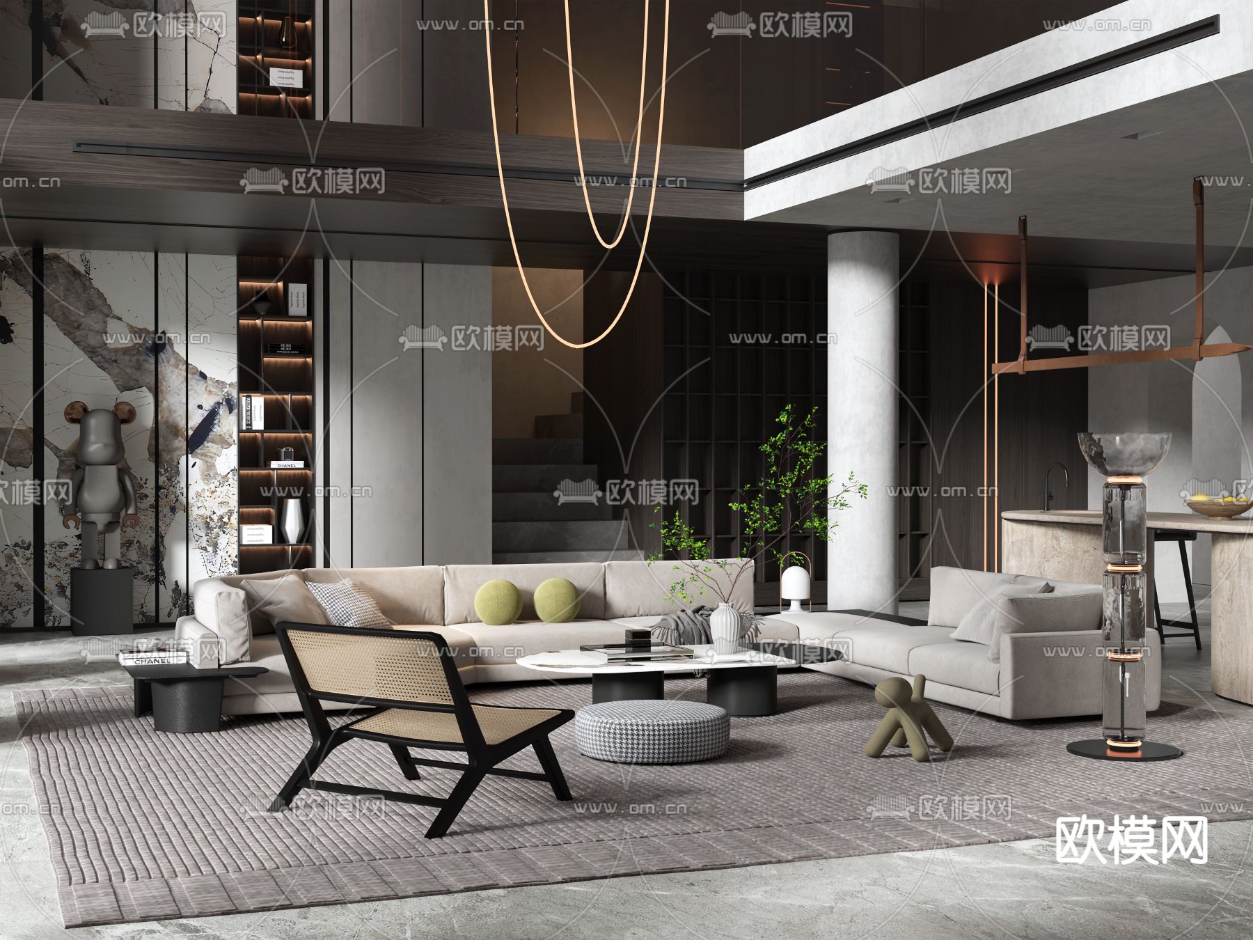 现代布艺转角沙发组合3d模型