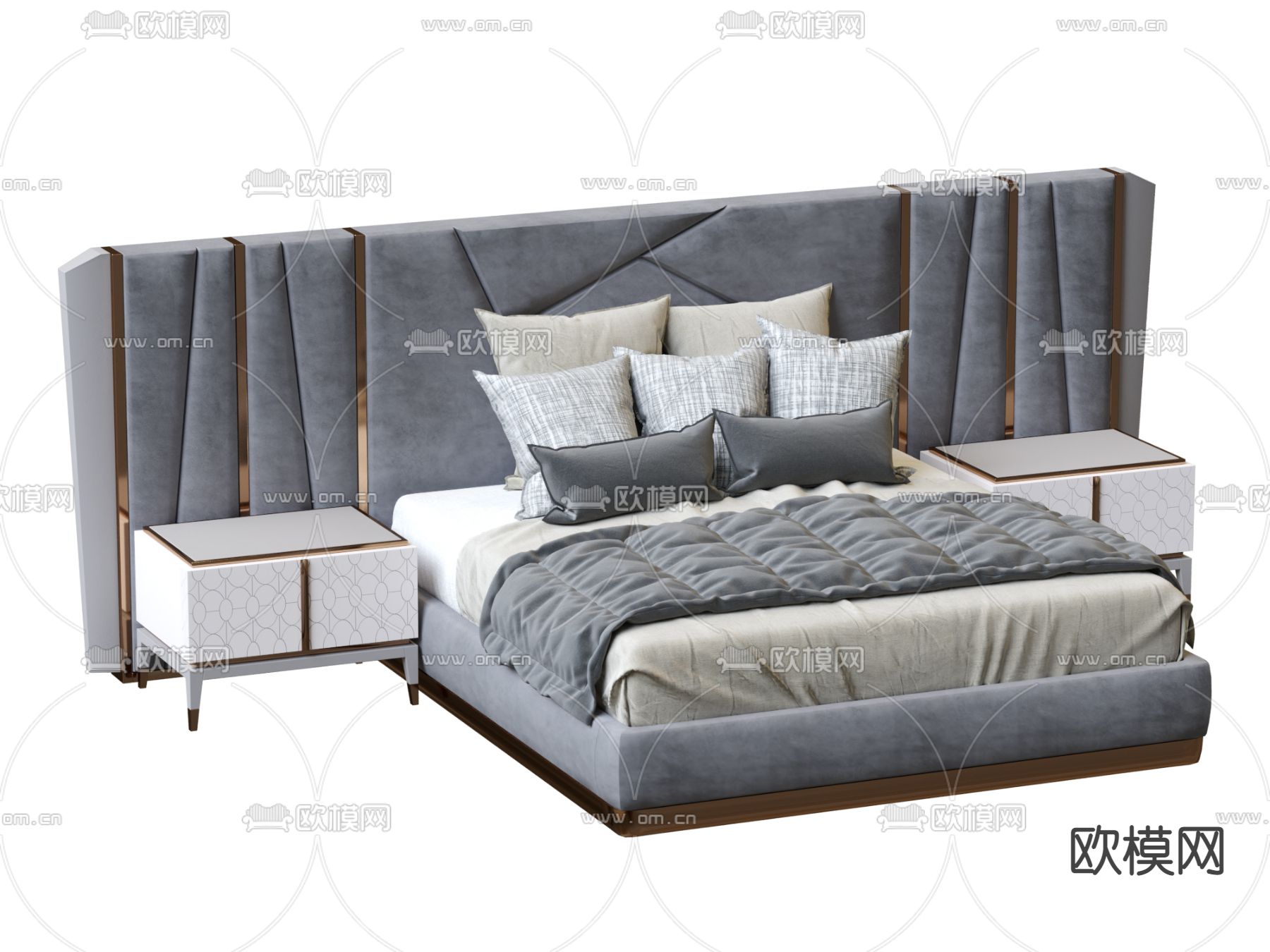 北欧布艺双人床3d模型下载
