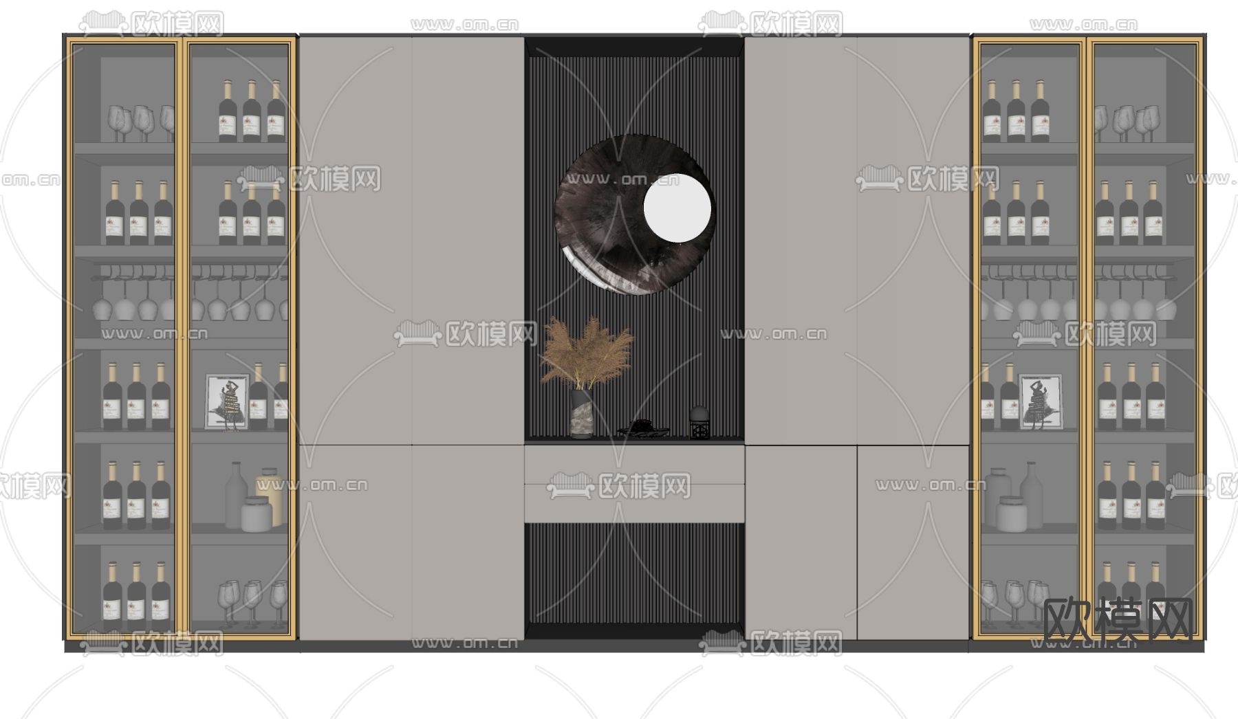 现代轻奢酒柜su模型下载（渲染图2）