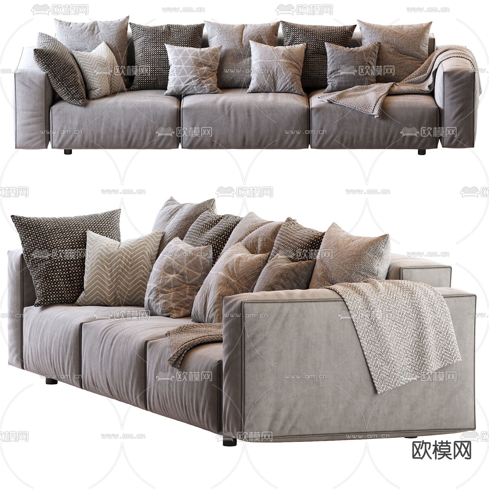 Natuzzi 现代布艺多人沙发3d模型下载（渲染图2）