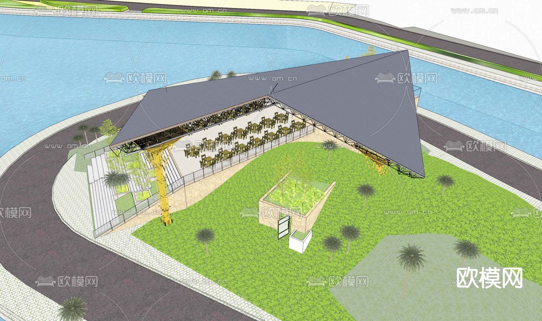 现代景观廊架su模型下载（渲染图3）