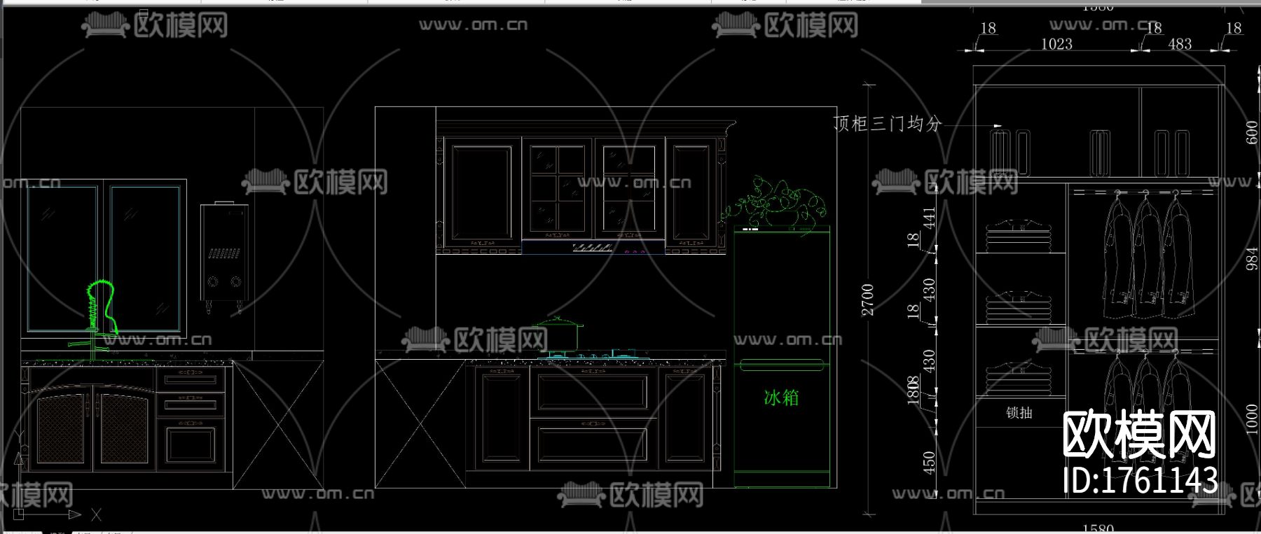 柜体衣柜cad图库下载（渲染图2）