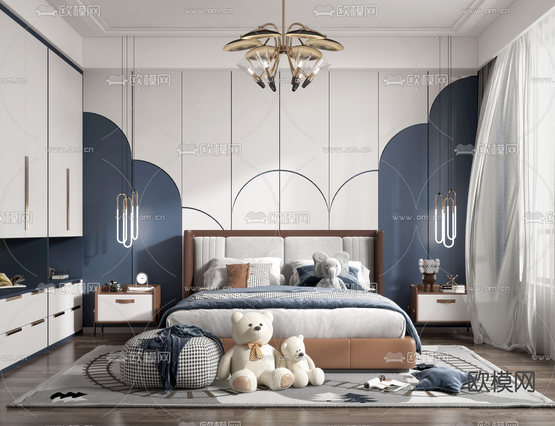 现代儿童房男孩房3d模型下载