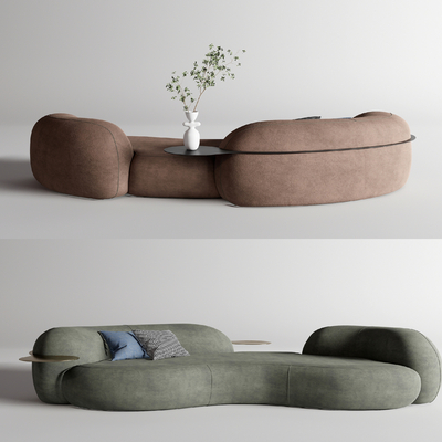  现代绒布弧形沙发su模型 