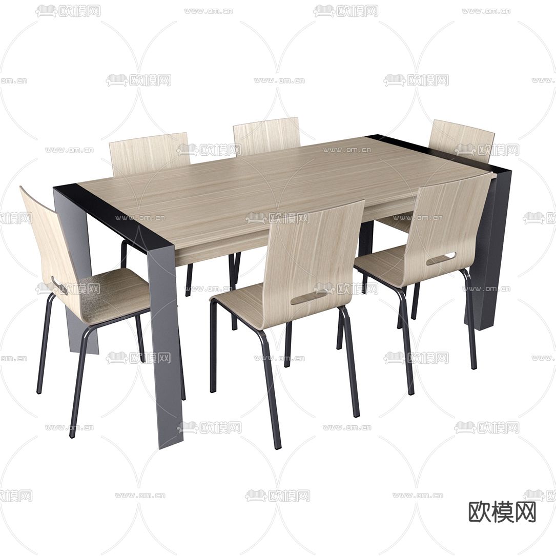 现代实木餐桌椅3d模型