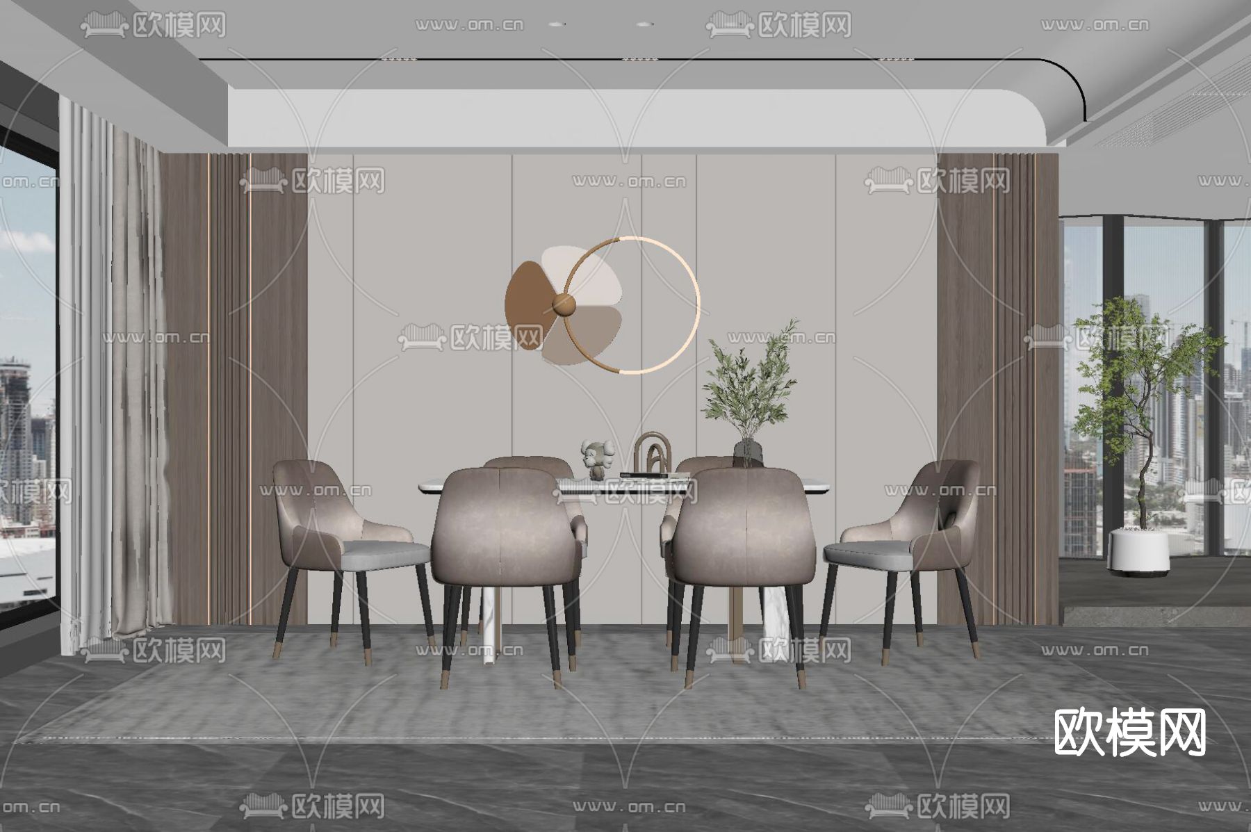 现代大理石餐桌椅su模型