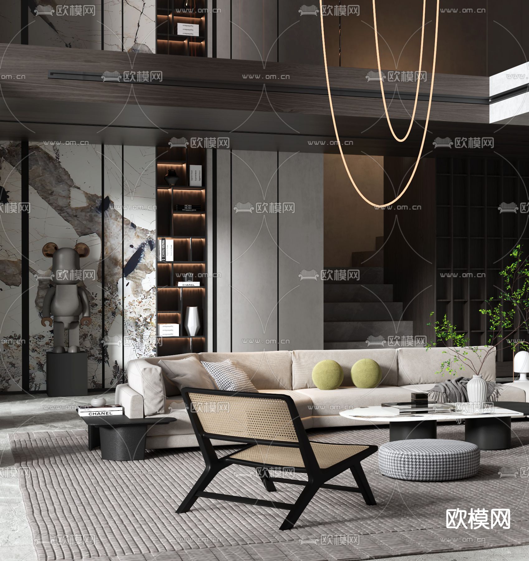 现代布艺转角沙发组合3d模型