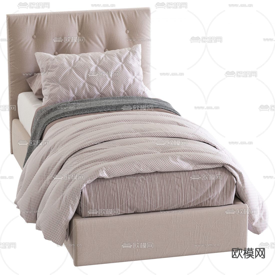 现代布艺单人床3d模型下载（渲染图2）