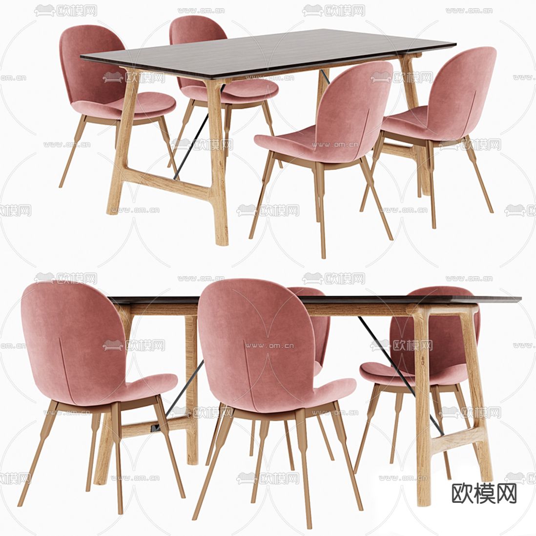 现代实木餐桌椅3d模型