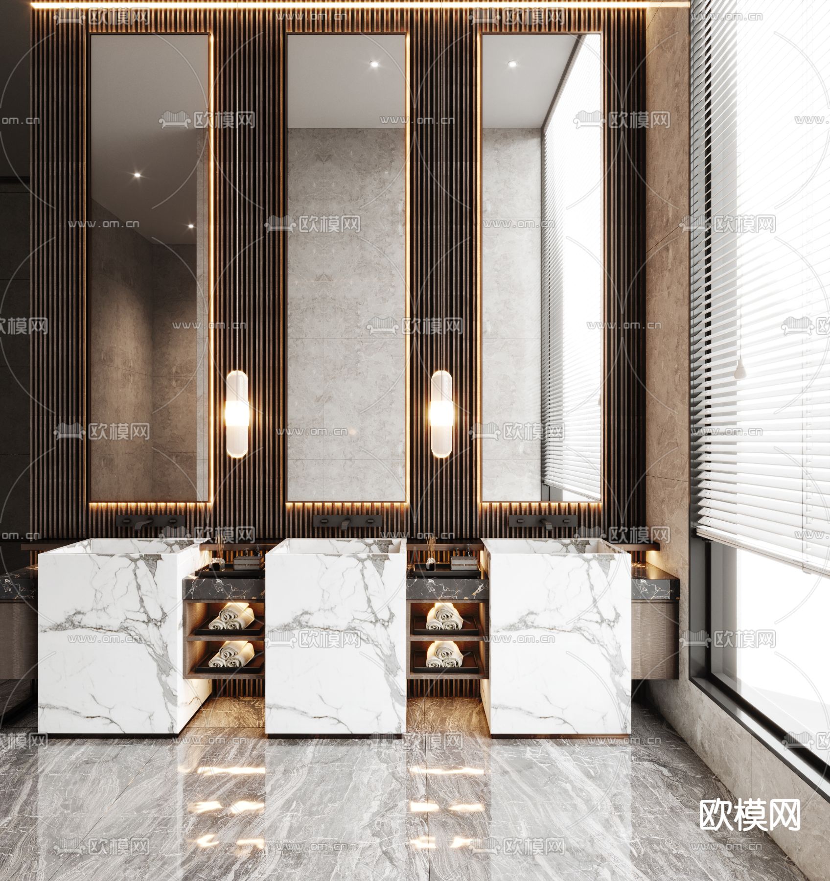 现代公共卫生间洗手台3d模型