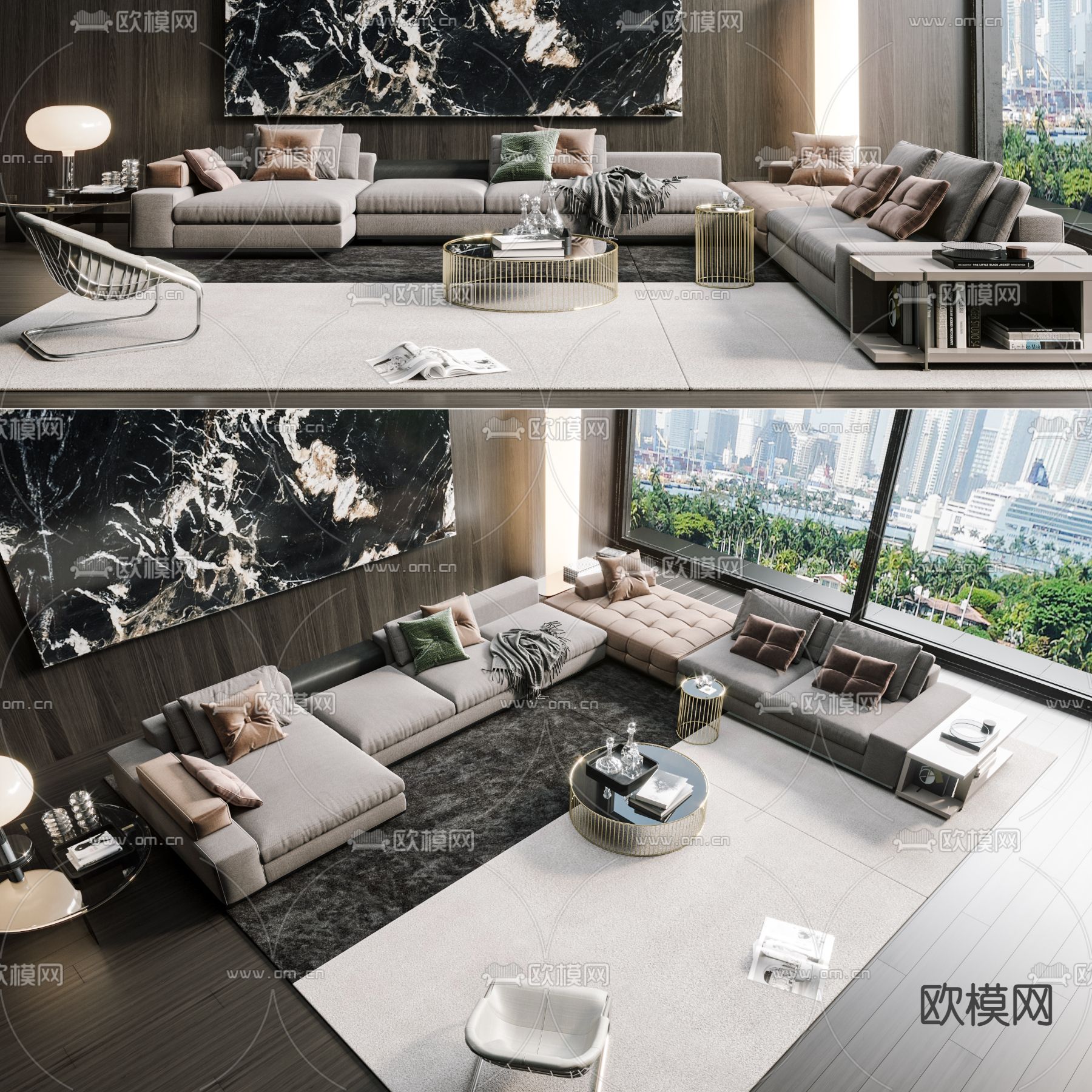 现代布艺转角沙发组合3d模型