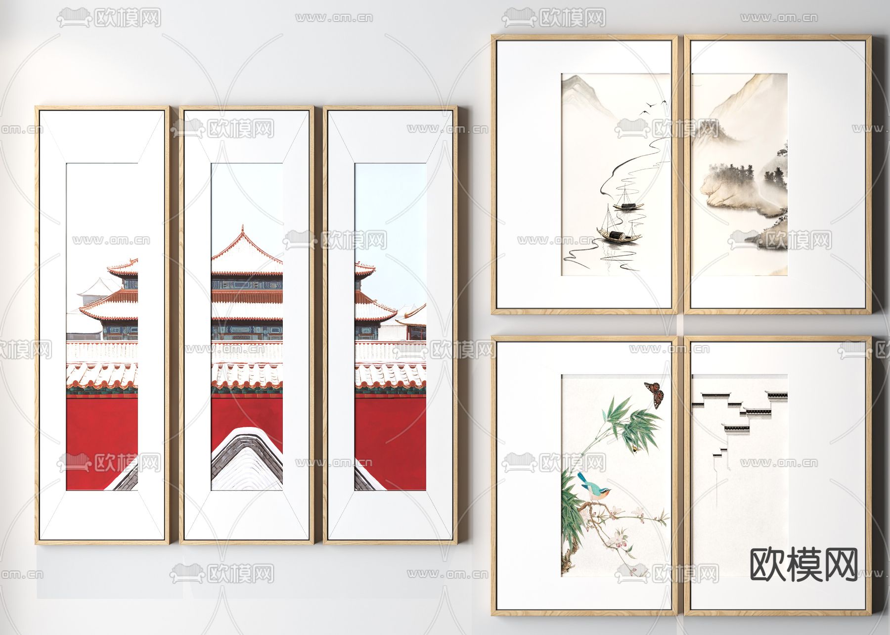 新中式水墨装饰画3d模型
