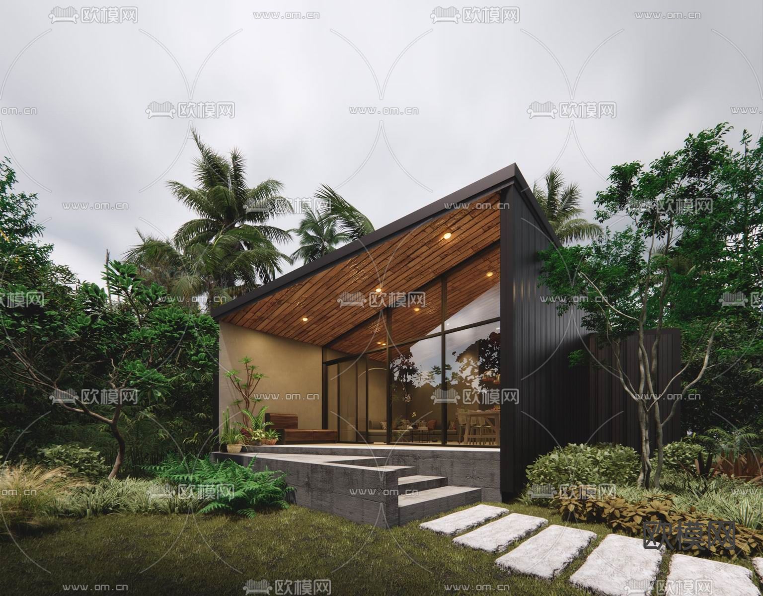 现代民宿酒店建筑su模型下载（渲染图1）