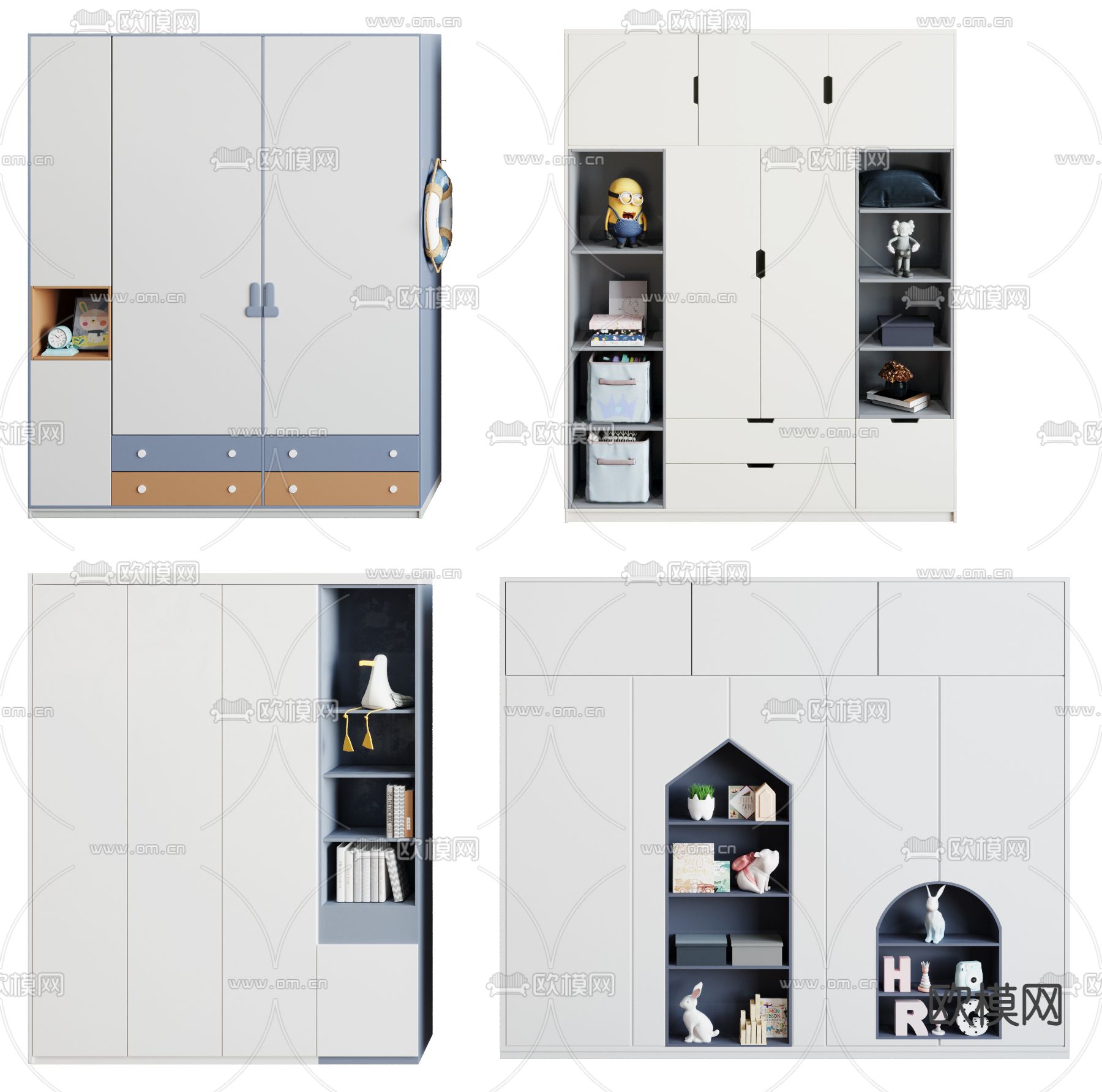 现代儿童衣柜装饰柜3d模型下载