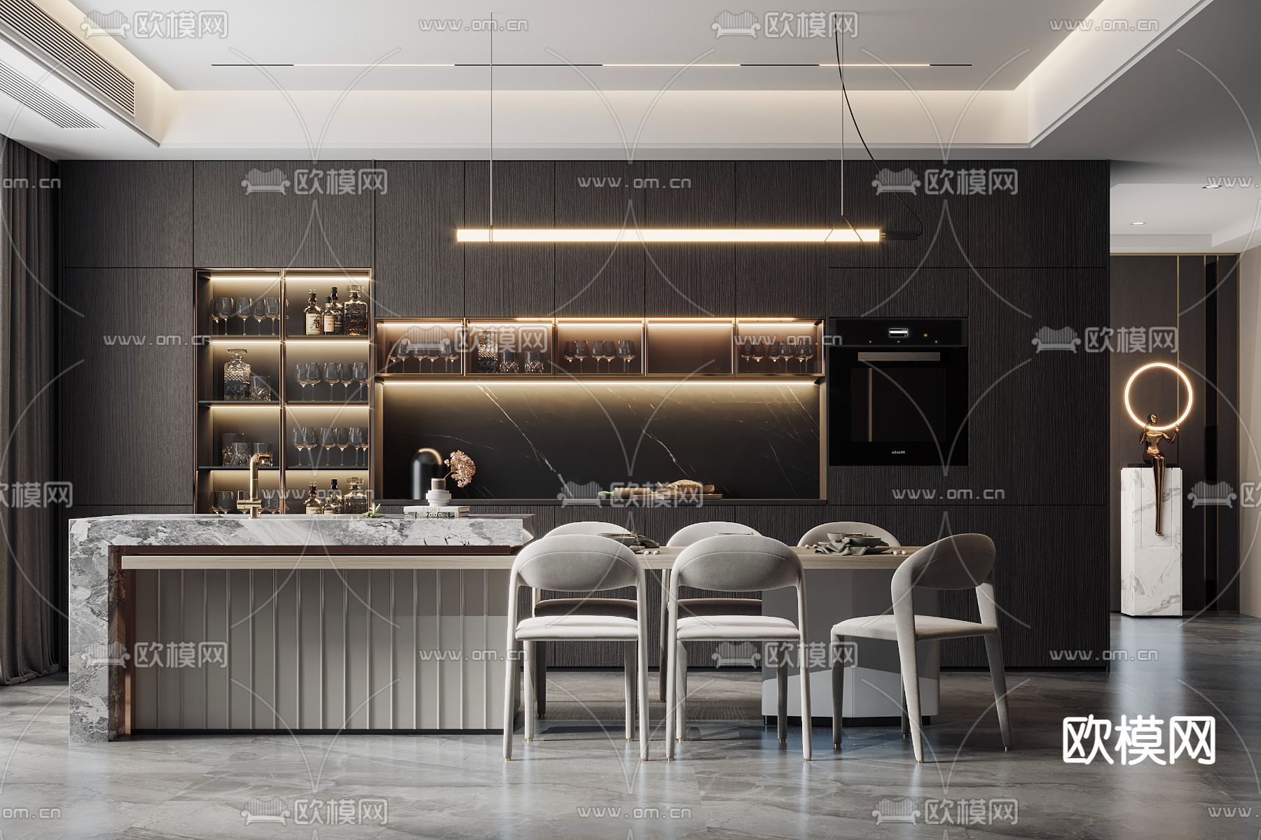 现代高级灰餐厅3d模型