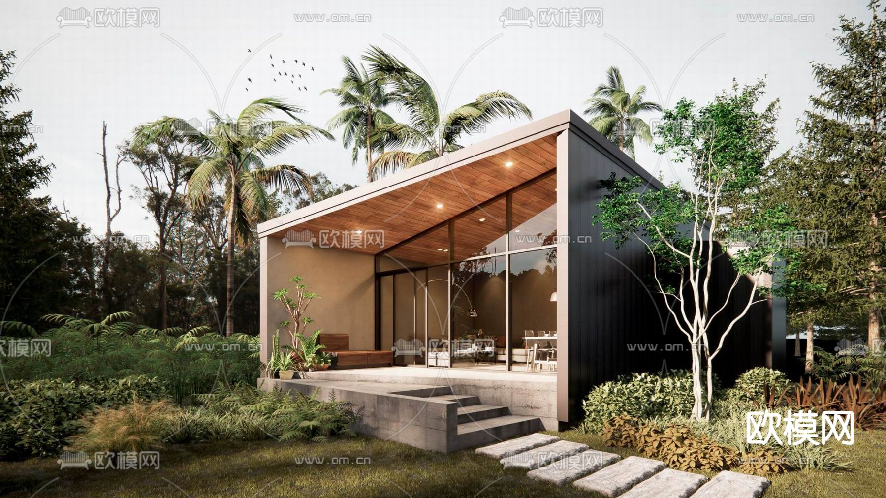 现代民宿酒店建筑su模型下载（渲染图2）