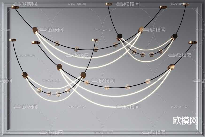 现代轻奢条形吊灯3d模型下载