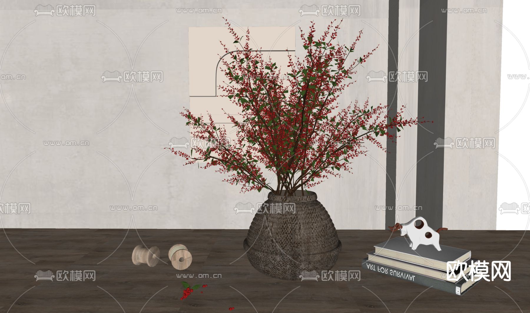 新中式花瓶花艺su模型
