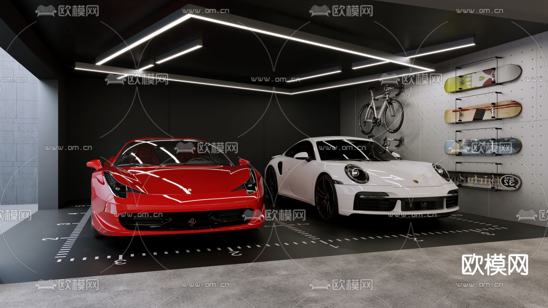 现代别墅地下停车库3d模型下载