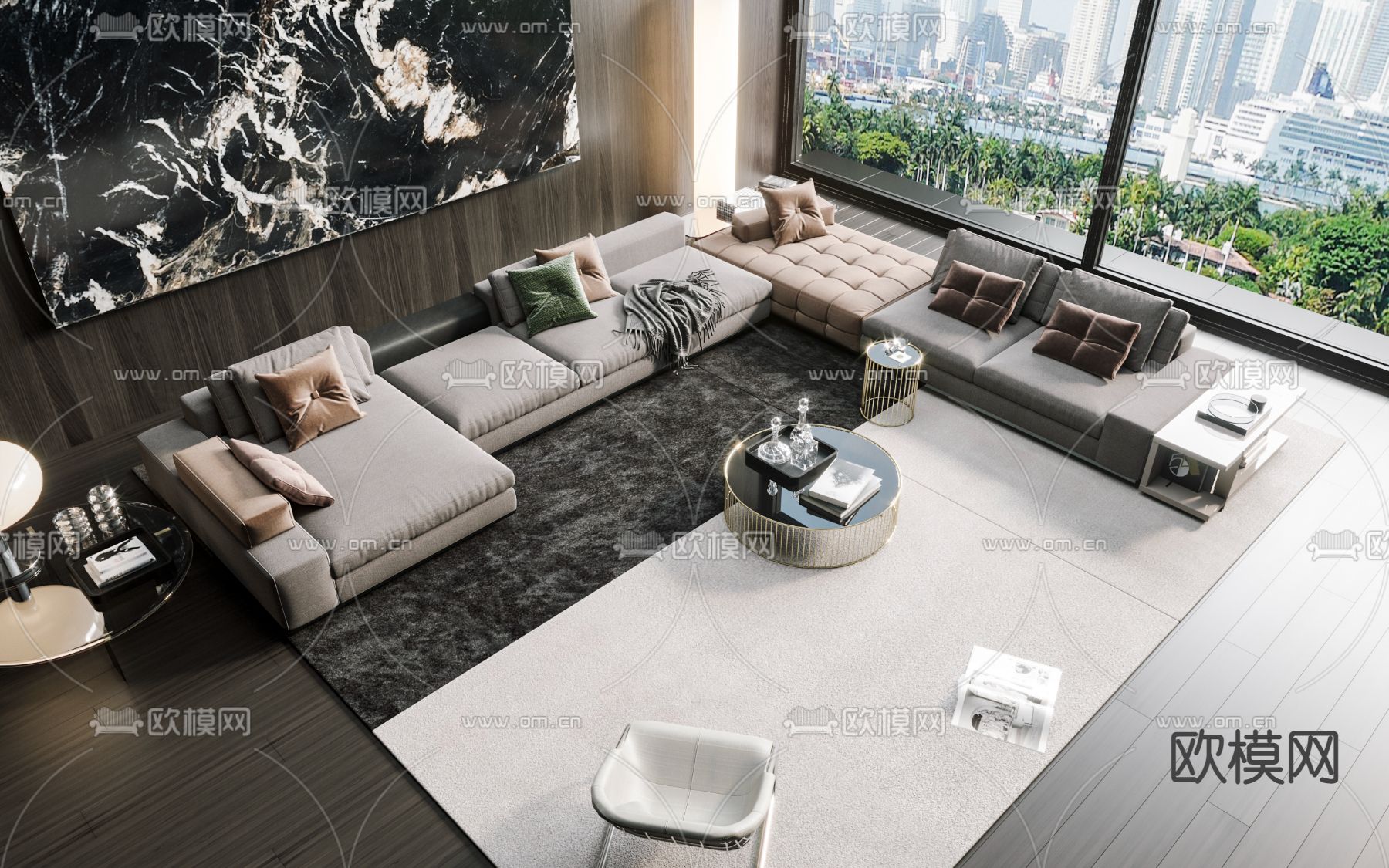 现代布艺转角沙发组合3d模型