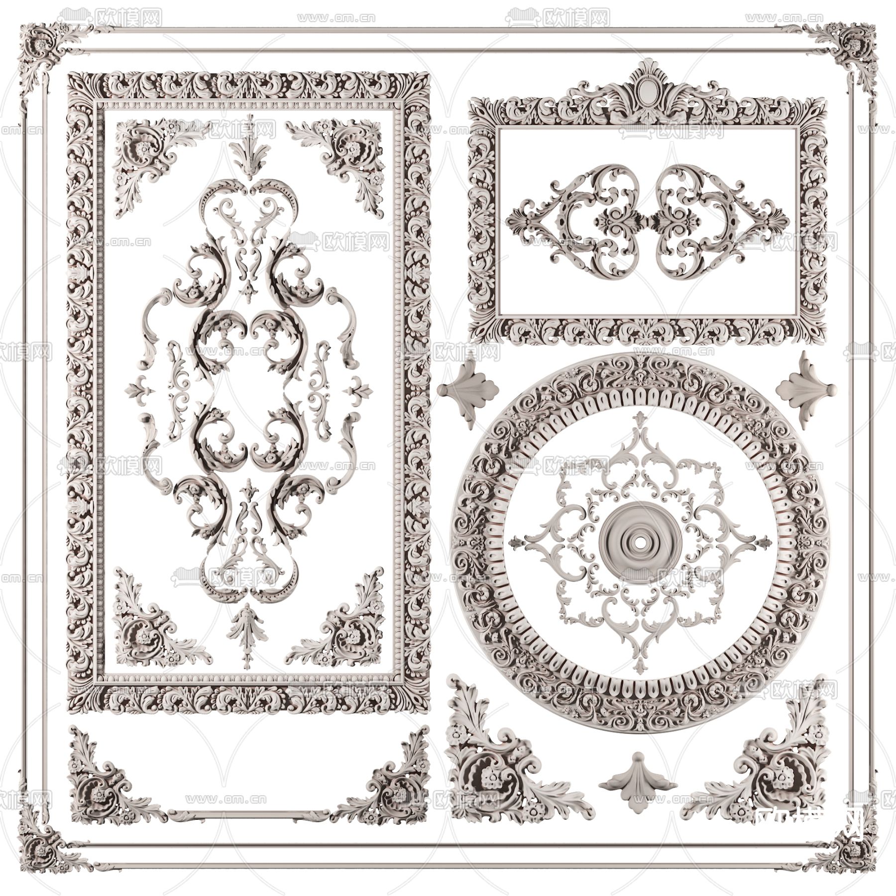 欧式石膏雕花角花3d模型下载