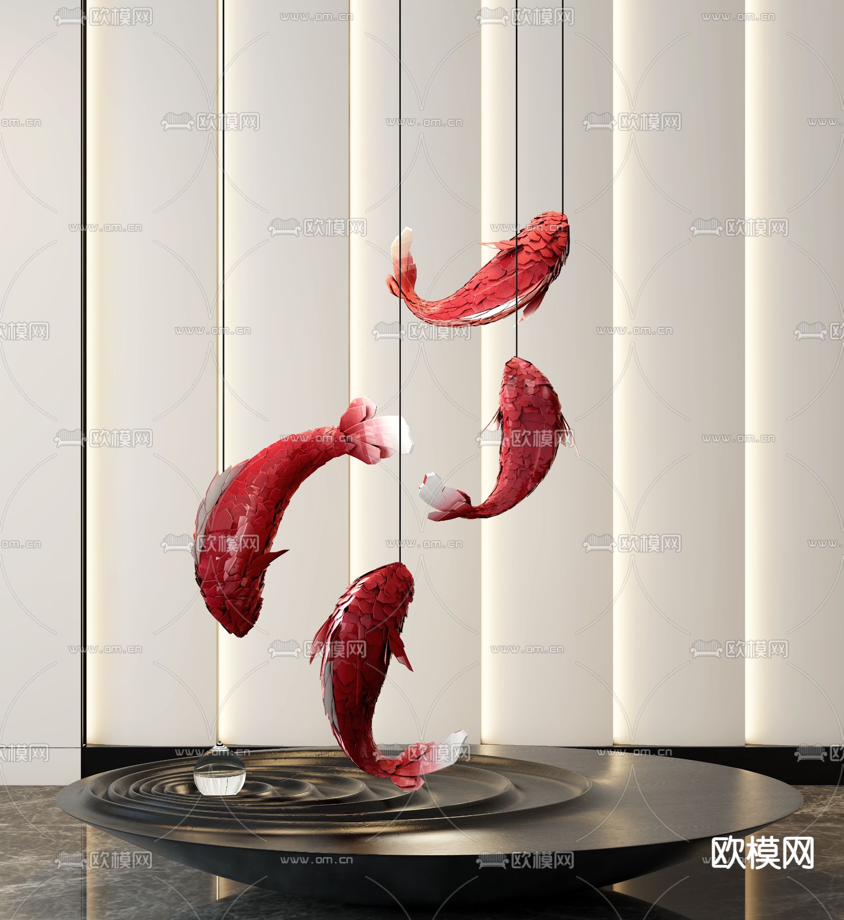 现代鲤鱼雕塑摆件3d模型下载