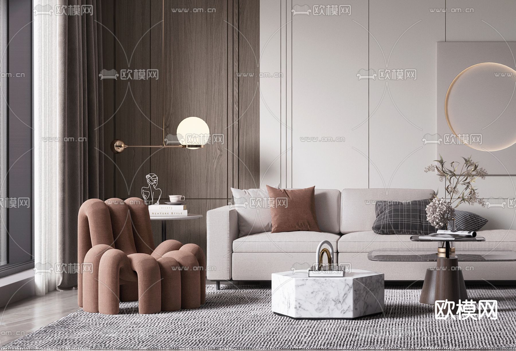 现代布艺转角沙发组合3d模型